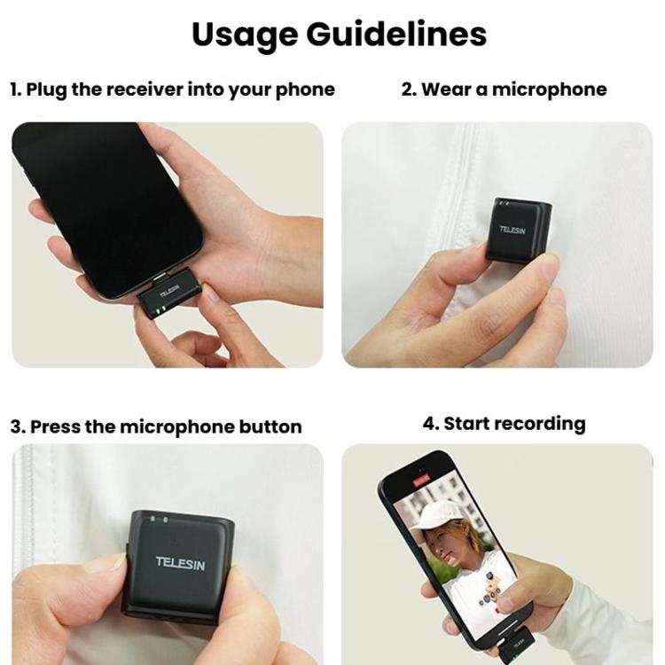 TELESIN Wireless Lavalier Microphone Noise-Canceling Magnetic Button Microphone