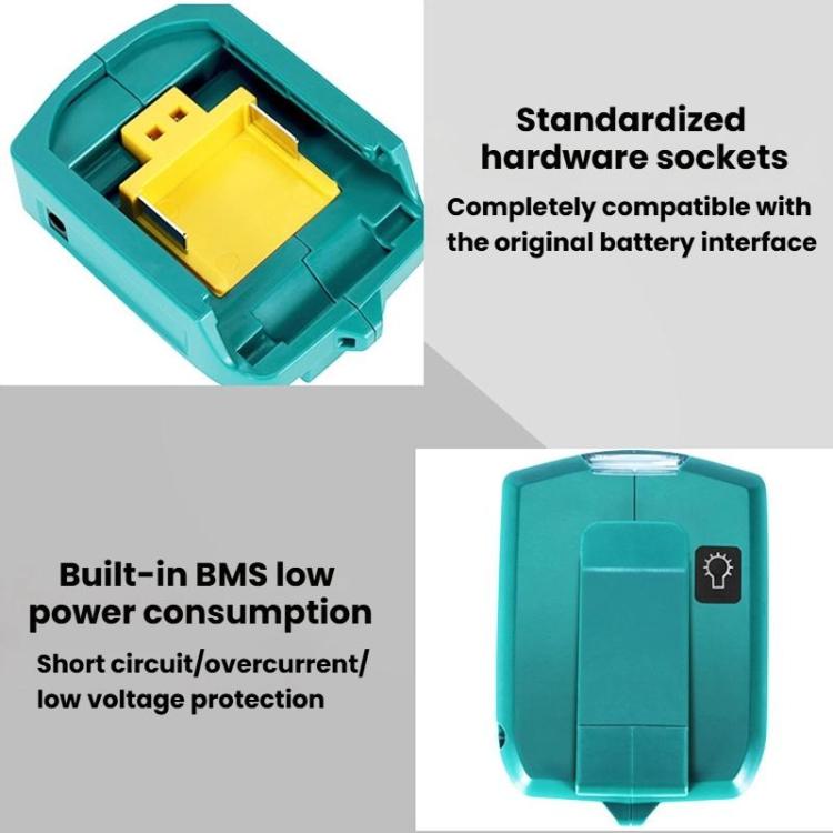 For Makita 14.4V/18V Lithium Battery Adapter With LED Lighting