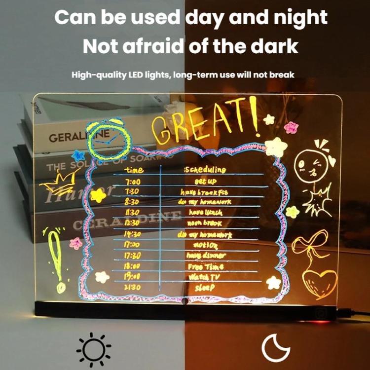 Luminous Transparent Acrylic Erasable Fluorescent Writing Message Board Billboard, RGB 15x15cm, RGB 20x20cm, RGB 30x20cm, RGB 35x26cm, LED 35x26cm