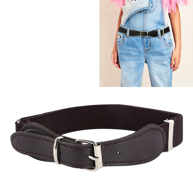 Kids Polyester + PU Leather Square Pin Buckle Adjustable Elastic Belt