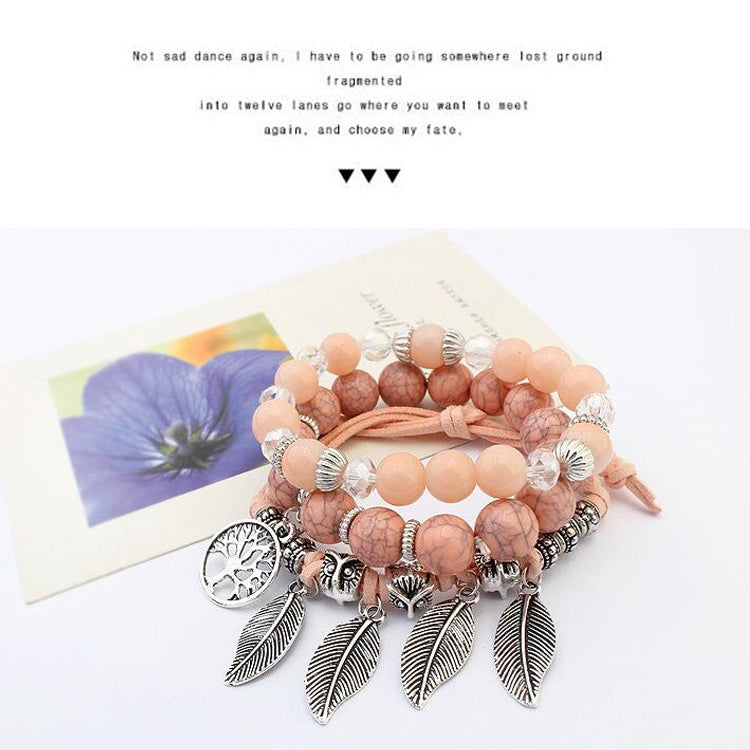 Vintage Ethnic Elasticity Marble Beads Bracelet Boho Leaves Bangle Bracelet