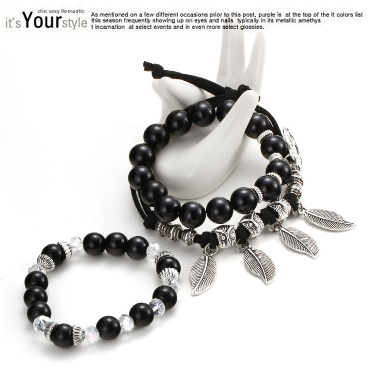 Vintage Ethnic Elasticity Marble Beads Bracelet Boho Leaves Bangle Bracelet