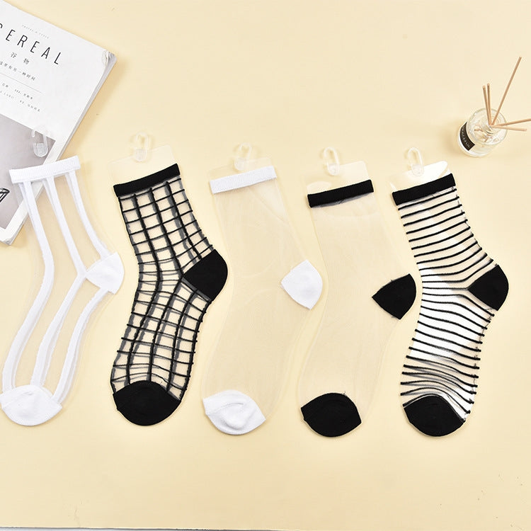10 Pairs Sexy Lace Mesh Fiber Transparent Stretch Socks