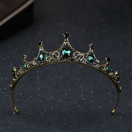 Vintage Small Baroque Green Crystal Tiaras Crowns for Women Girls Bride Wedding Hair Jewelry Accessories