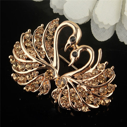 Crystal Swan Brooch Pins Animal Rhinestones Brooches for Women