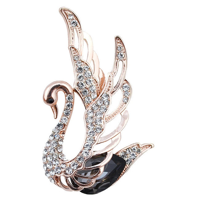 Women Fashion Swan Crystal Insert Drill Brooches