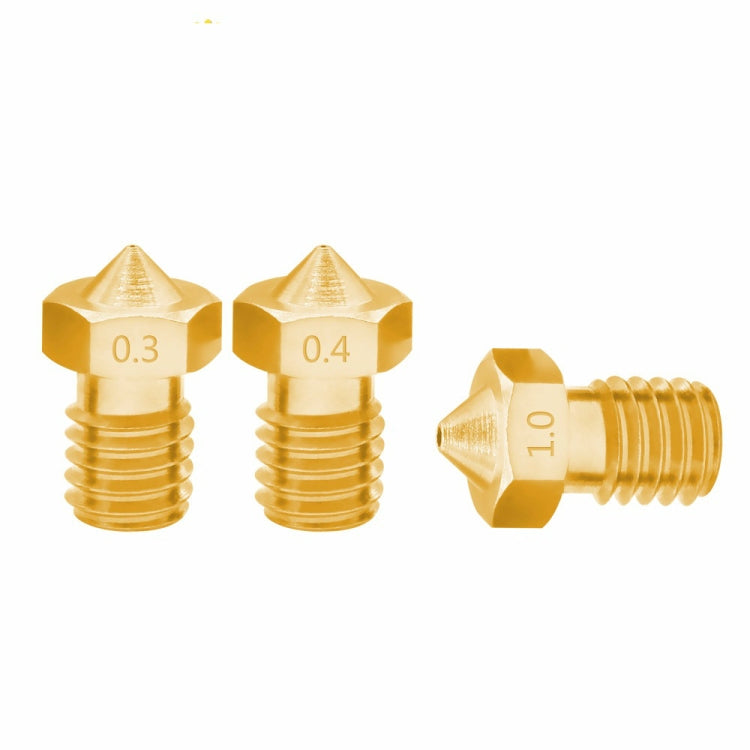 8 PCS Bugatti 3D Printer Accessories E3D-V5 V6 Nozzle M6 Thread Consumables Hot Nozzle, 1.75/0.2mm, 1.75/0.25mm, 1.75/0.3mm, 1.75/0.35mm, 1.75/0.4mm, 1.75/0.5mm, 1.75/0.6mm, 1.75/0.8mm, 3/0.2mm, 3/0.3mm, 3/0.4mm, 3/0.6mm, 3/0.8mm, 3/1.0mm, 3/0.25mm