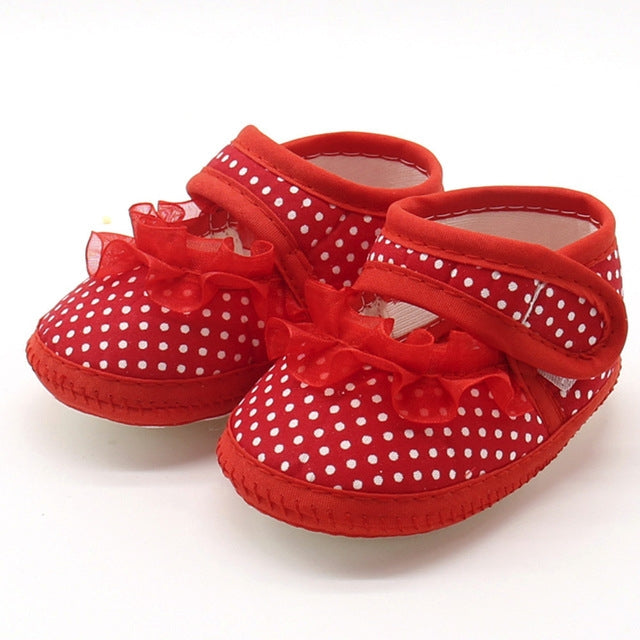 Baby Infant Shoes Girls Dot Lace Soft Sole Prewalker Warm Casual Flats Shoes