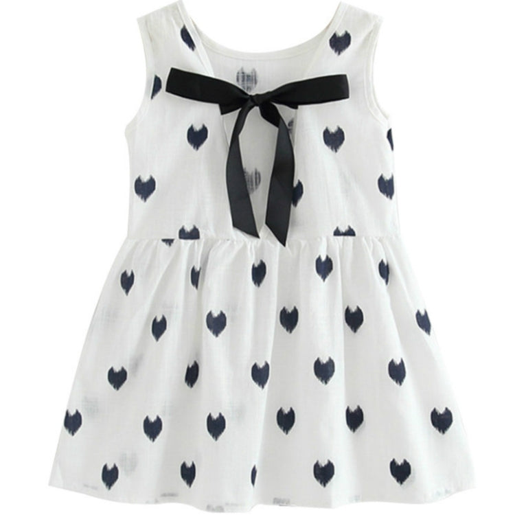 Girls Cotton Linen Love-heart Pattern Lace-up Dress, 120cm