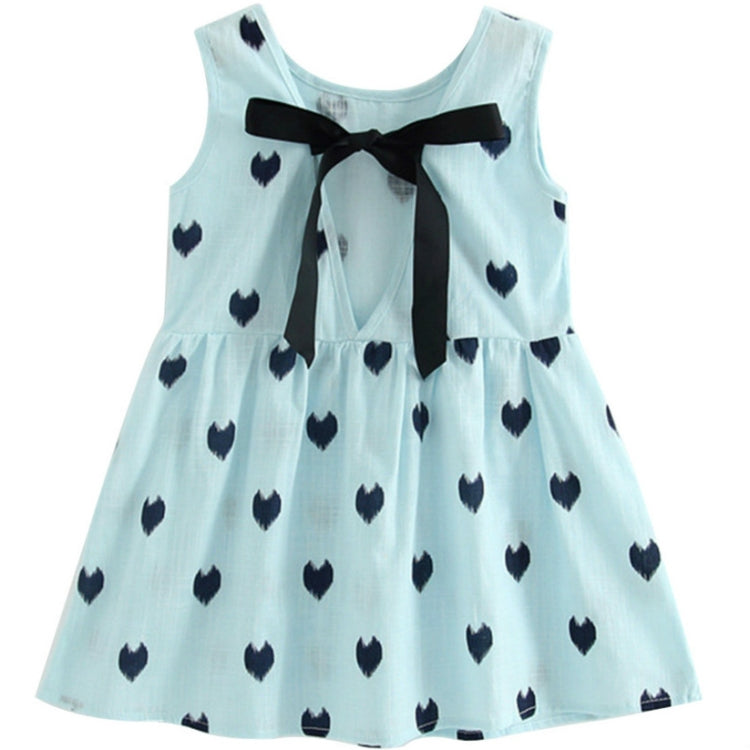 Girls Cotton Linen Love-heart Pattern Lace-up Dress, 120cm