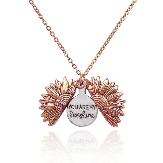 2 PCS Hip Hop Sunflower Titanium Steel Necklace For Men And Women, Rose Gold, Gold, Silver