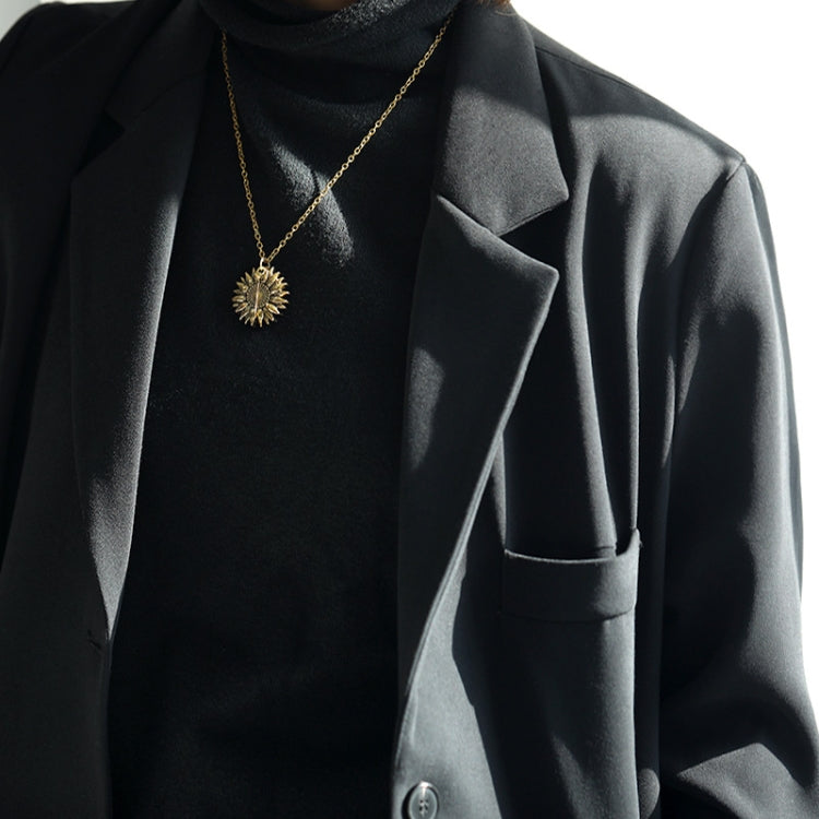 2 PCS Hip Hop Sunflower Titanium Steel Necklace For Men And Women, Rose Gold, Gold, Silver