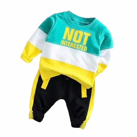 Spring and Autumn Boys Clothing Letters Pattern Round Neck Long Sleeve T-Shirt + Trousers Sports Set