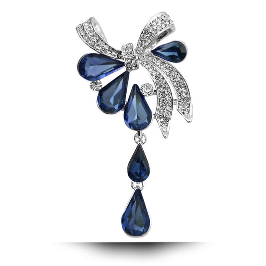 Women Drill Droplet Butterfly-knotted Brooch, Blue, Purple, White