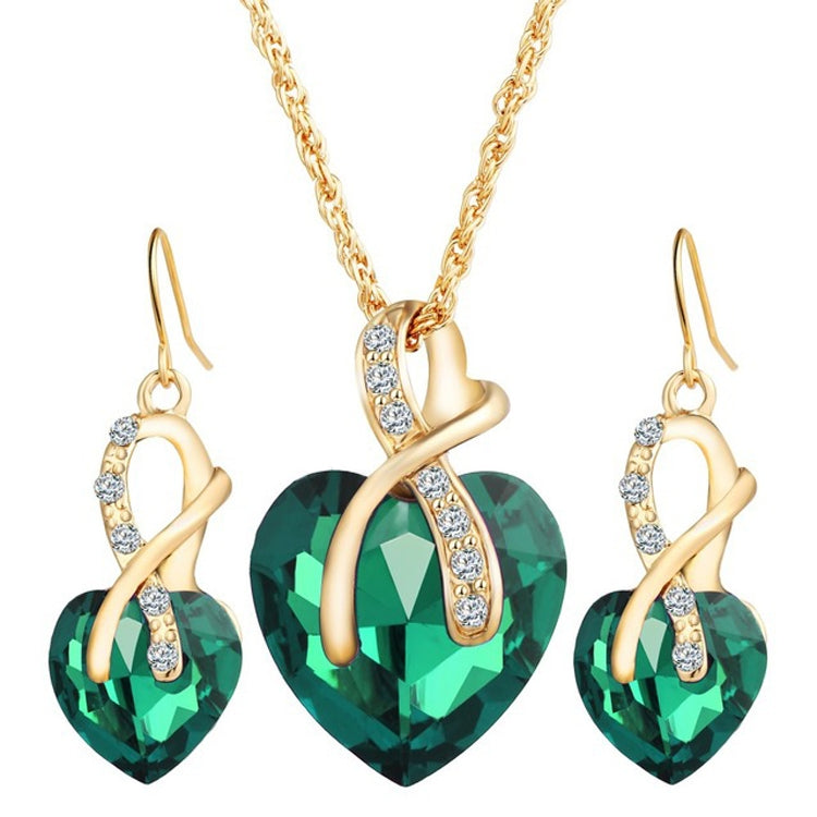 3 PCS / Set Women Heart Shaped Crystal Zircon Earring Necklace Jewelry Set