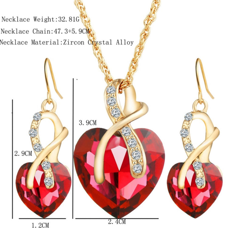 3 PCS / Set Women Heart Shaped Crystal Zircon Earring Necklace Jewelry Set