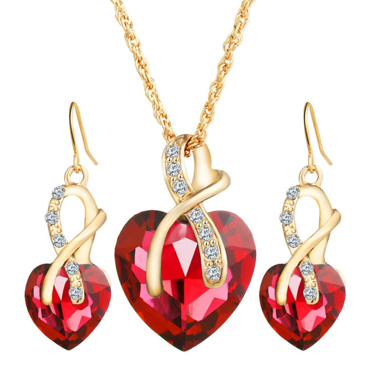 3 PCS / Set Women Heart Shaped Crystal Zircon Earring Necklace Jewelry Set