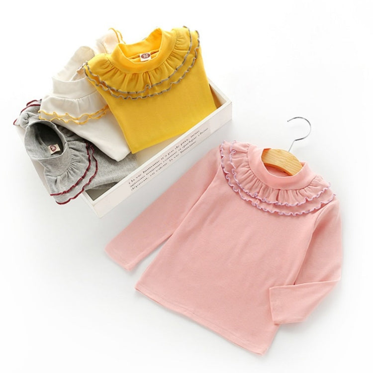 Spring Girls Solid Color Lace Round Neck Bottoming Shirt Children Clothing