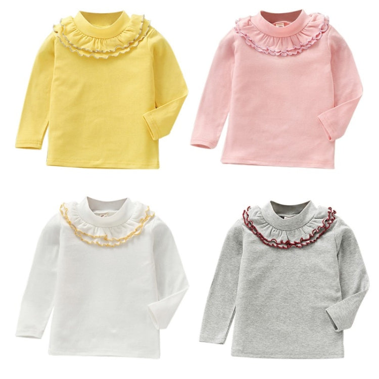 Spring Girls Solid Color Lace Round Neck Bottoming Shirt Children Clothing