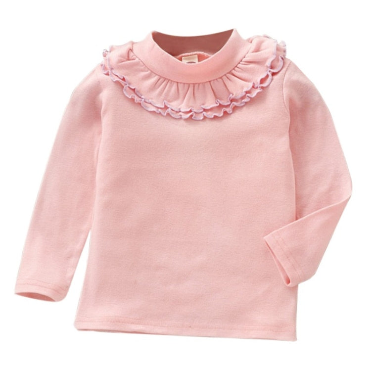 Spring Girls Solid Color Lace Round Neck Bottoming Shirt Children Clothing