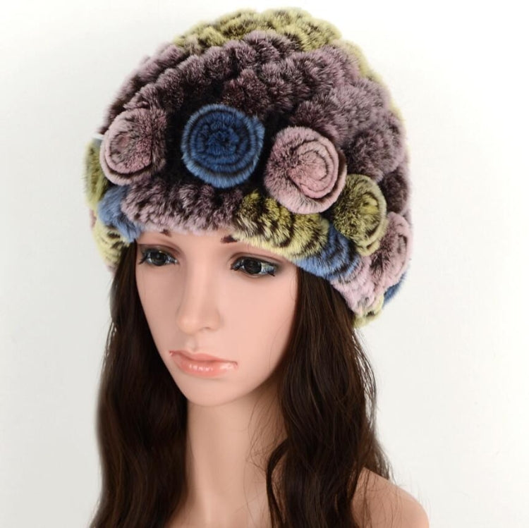 Real Rabbit Fur Grass Pineapple Hat Korean Version of the Women's Warm Earmuffs