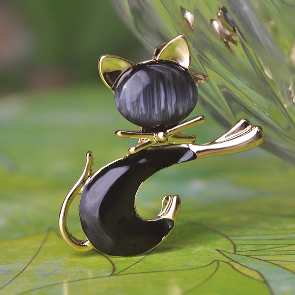 Cute Cat Brooch Cat Eye Stone Brooch
