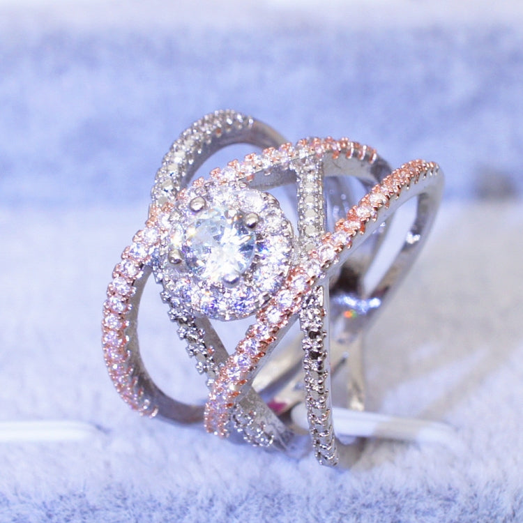 Rose Gold-plated Color Separation Ring Creative Cross Zircon Engagement Ring