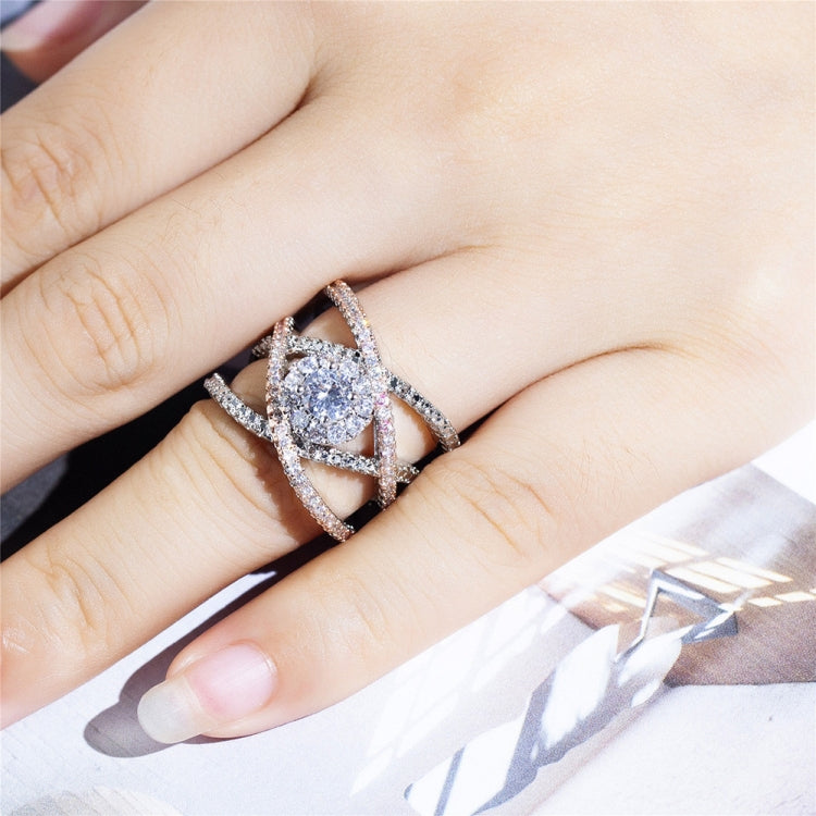 Rose Gold-plated Color Separation Ring Creative Cross Zircon Engagement Ring
