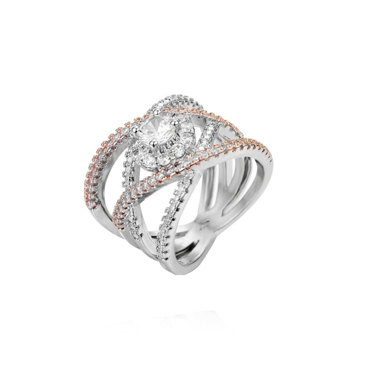 Rose Gold-plated Color Separation Ring Creative Cross Zircon Engagement Ring