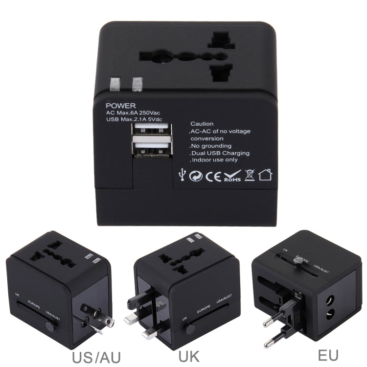 5V 2.1A Dual USB Power Socket Charger Adapter, UK / EU / US / AU Plug