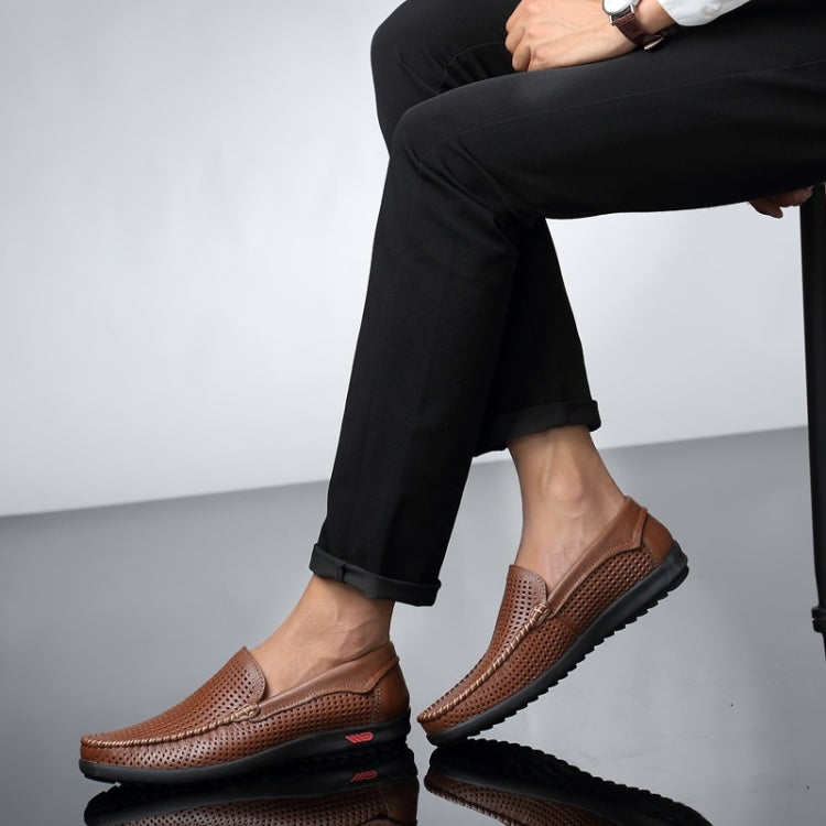 Round Head Hollow Breathable and Comfortable Casual Leather Shoes