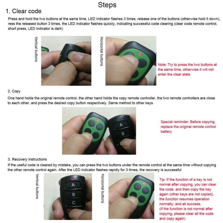 LDTR-WG0229 Universal 433mhz Electric Gate Garage Door Remote Control Key Fob Cloning Cloner