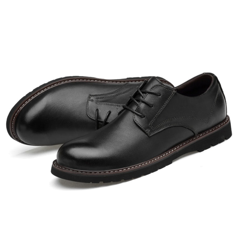 Round Head Solid Color First Layer Cowhide Casual Shoes for Men