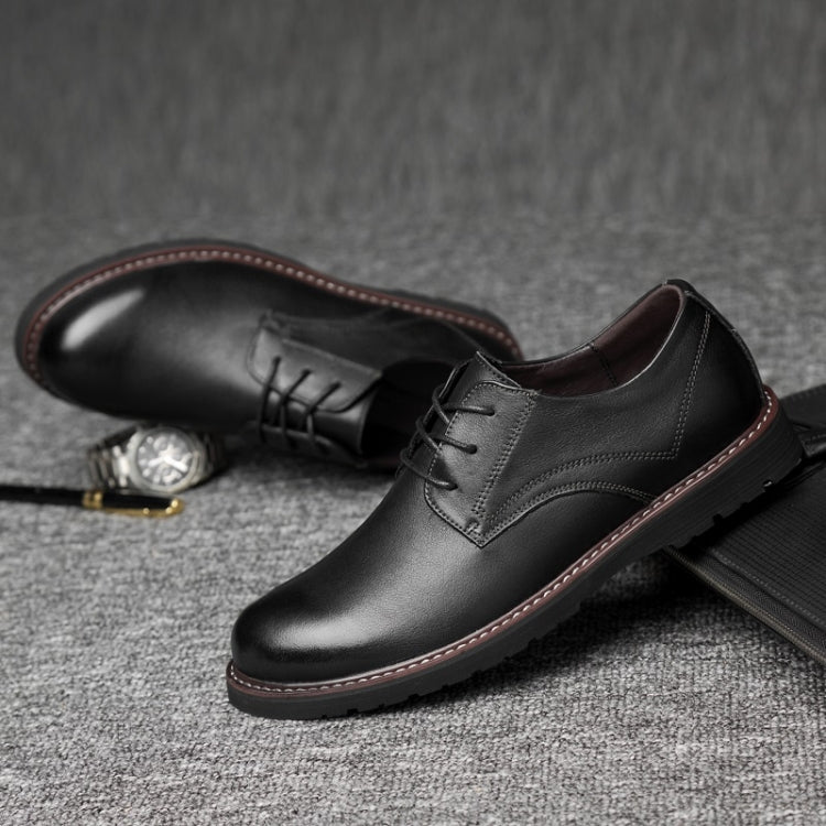 Round Head Solid Color First Layer Cowhide Casual Shoes for Men