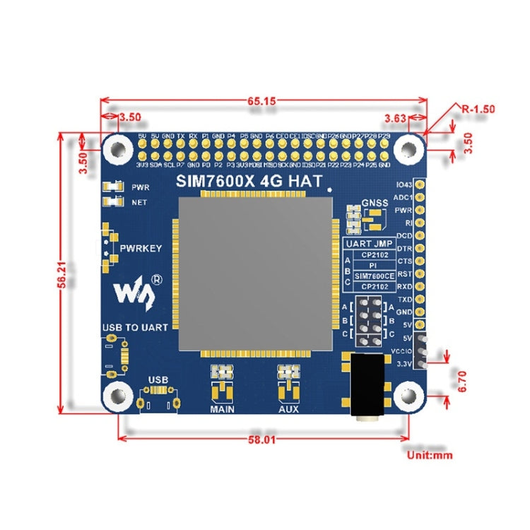 Waveshare 4G / 3G / 2G / GSM / GPRS / GNSS HAT for Raspberry Pi, LTE CAT4, for China