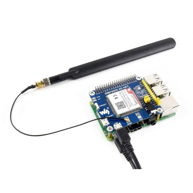 Waveshare 4G / 3G / 2G / GSM / GPRS / GNSS HAT for Raspberry Pi, LTE CAT4, for Southeast Asia, West Asia, Europe, Africa