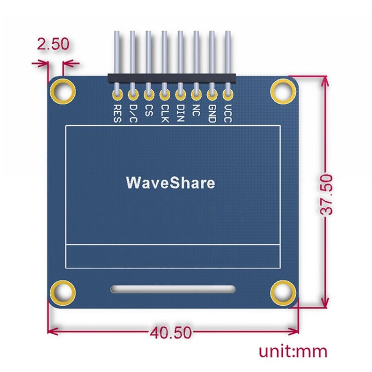 Waveshare 1.3 inch 128*64 OLED(A), SPI/I2C interfaces, Curved Horizontal Pinheader