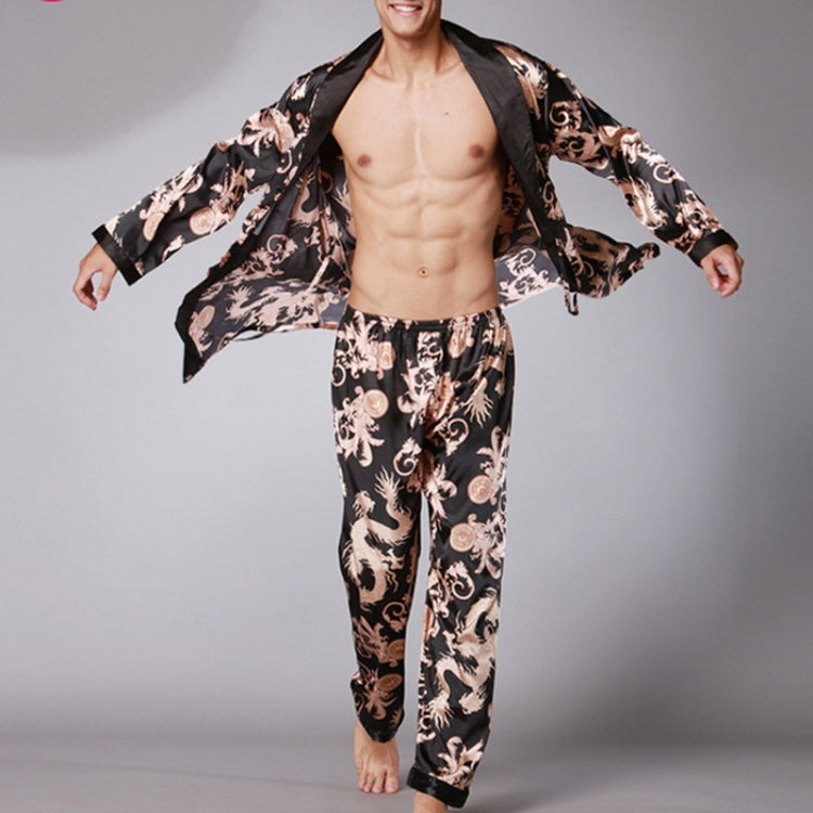 Men Long Paragraph Silk Pajamas(Color:Grey Size:XXXL), L, XL, XXL, XXXL