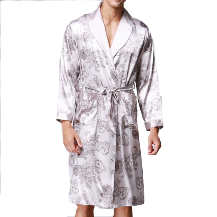 Men Long Paragraph Silk Pajamas(Color:Grey Size:XXXL), L, XL, XXL, XXXL