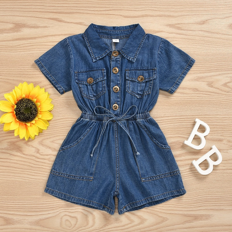 Casual Short-sleeved One-piece Children Denim Shorts Cotton