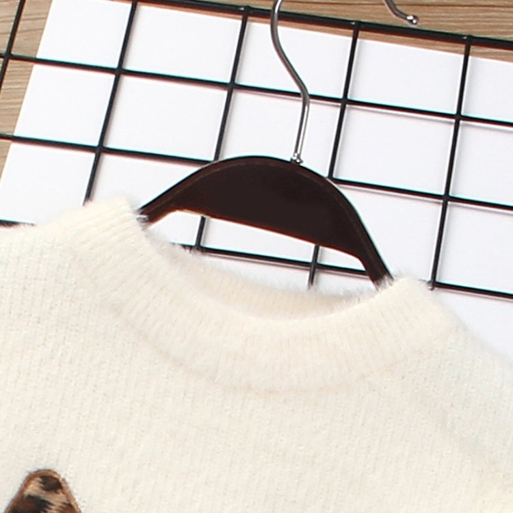 Girl Solid Color Sweater Mink Velvet + Leopard Skirt Two-piece, 90, 100, 110, 120