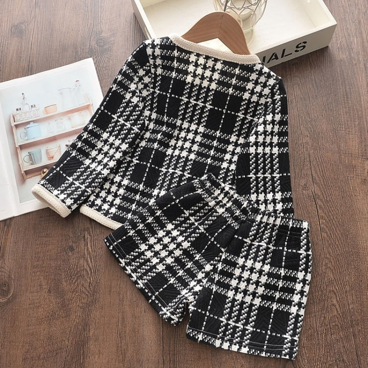 Children Suit Black Plaid Pattern Jacket + Shorts Two-piece Suit, 90, 100, 110, 120