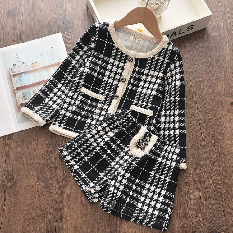 Children Suit Black Plaid Pattern Jacket + Shorts Two-piece Suit, 90, 100, 110, 120