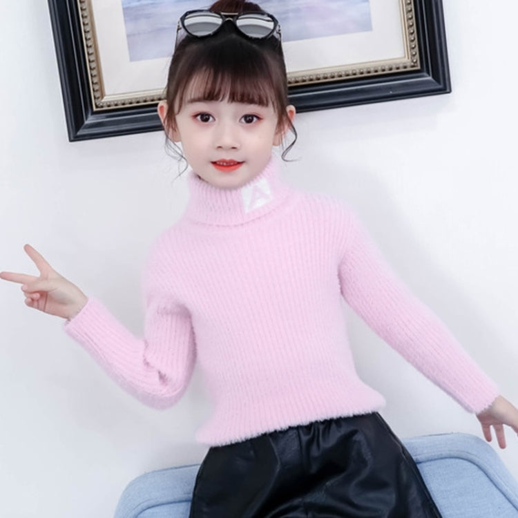 Letter Pattern Imitation Mink Velvet Children Turtleneck Knitted Sweater