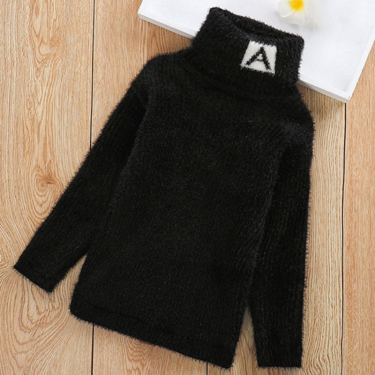 Letter Pattern Imitation Mink Velvet Children Turtleneck Knitted Sweater