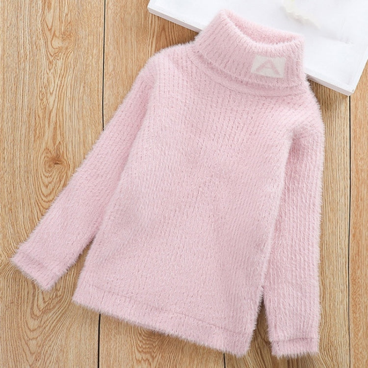Letter Pattern Imitation Mink Velvet Children Turtleneck Knitted Sweater