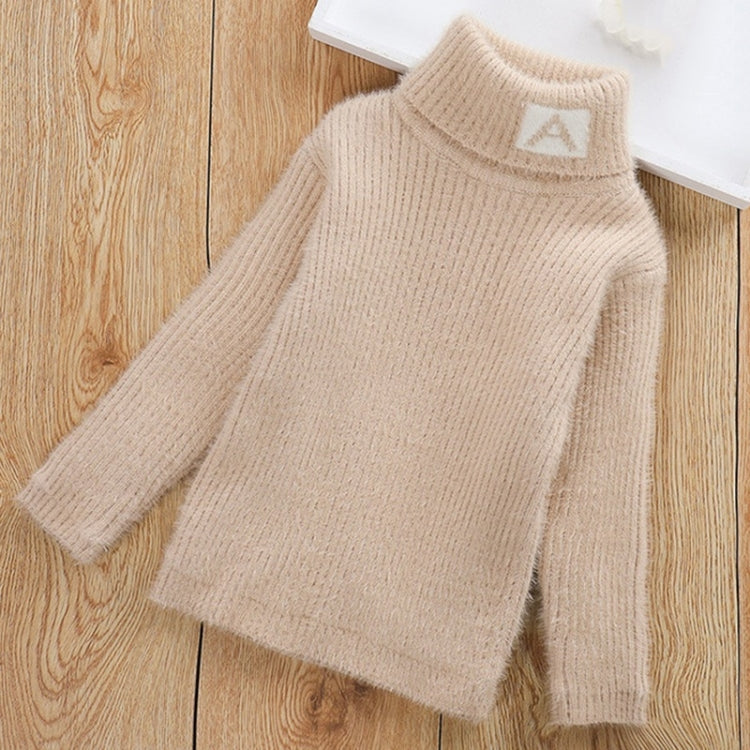 Letter Pattern Imitation Mink Velvet Children Turtleneck Knitted Sweater