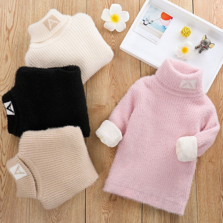 Plus Cashmere Style Letter Pattern Mink Cashmere Children Turtleneck Knitted Sweater