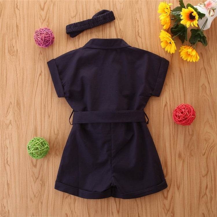 Girls Short-sleeved Single-breasted Jumpsuit