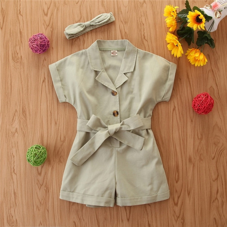 Girls Short-sleeved Single-breasted Jumpsuit